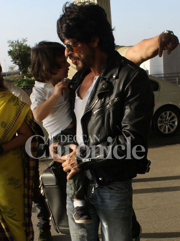 Shah Rukh and AbRam rock matching outfits at the airport