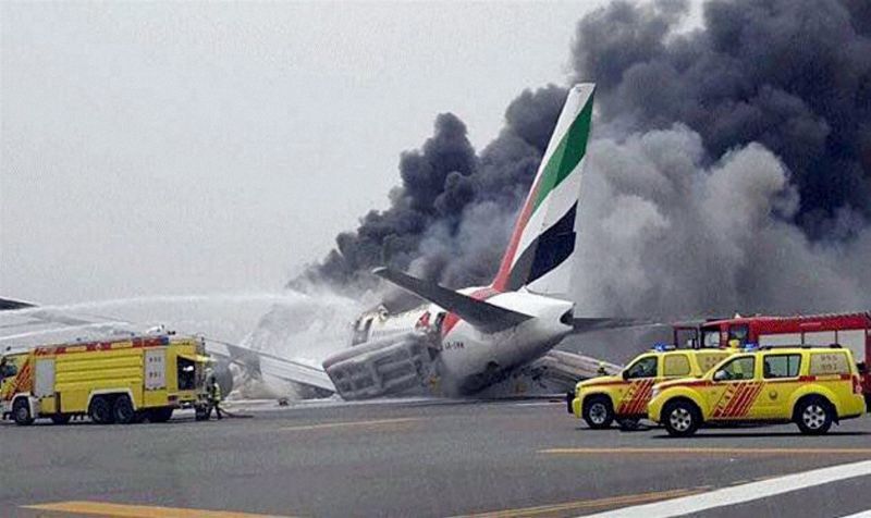 Emirates plane catches fire