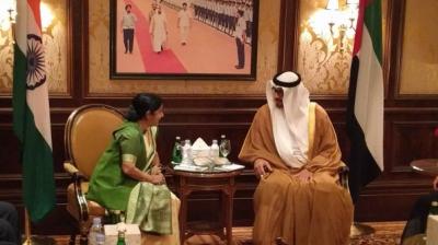 External Affairs Minister Sushma Swaraj called on Crown Prince of Abu Dhabi Sheikh Mohamed bin Zayed Al Nahyan (Photo: Twitter)