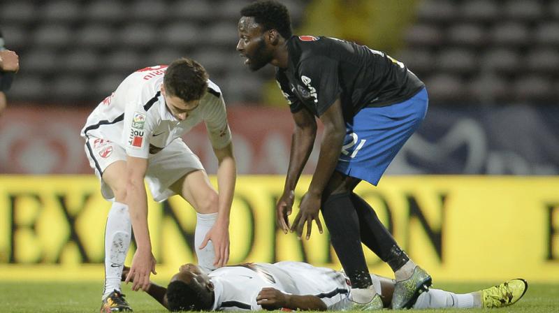 The 26-year-old midfielder fell to the ground without any contact with another player in the 70th minute of the game against Viitorul. (Photo: AP)