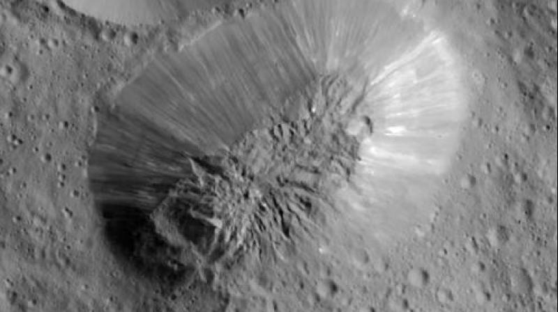 This image provided by NASA, shows an inactive volcano on the surface of Ceres, the largest object in the asteroid belt between Mars and Jupiter.