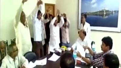 The protesters broke into a dance around the PWD officials in their office. (Photo: ANI/Twitter)
