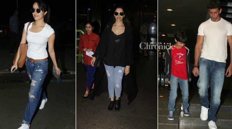 Deepika, Shraddha, Ajay travel in style while Hrithik steps out with kids