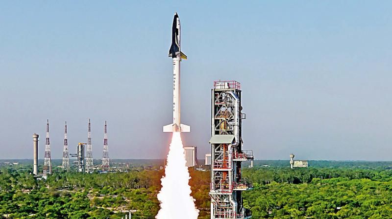 ISRO successfully launches Indias first indigenously made space shuttle the Reusable Launch Vehicle (RLV) at Sriharikota, Andhra Pradesh, on Monday (Photo: PTI)