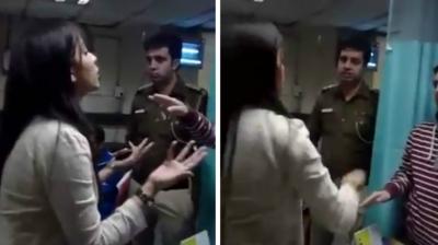 The girl misbehaved with cops at the police station in Delhi. (Photo: Videograb)