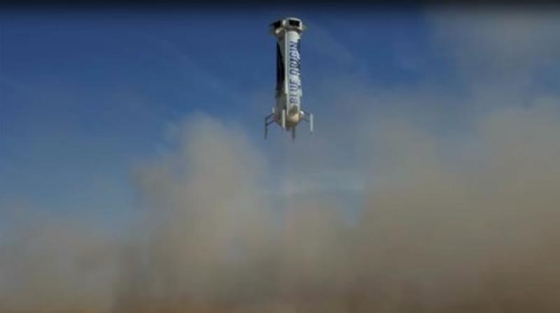 In this photo made from video provided by Blue Origin, New Shepard, an unmanned rocket, prepares to land in an area near Van Horn, Texas, Sunday, June 19, 2016. The private space company run by Amazon CEO Jeff Bezos has completed its fourth successful unmanned rocket launch and safe landing in West Texas using the same vehicle. (Blue Origin via AP) In this photo made from video provided by Blue Origin, New Shepard, an unmanned rocket, prepares to land in an area near Van Horn, Texas, Sunday, June 19, 2016. The private space company run by Amazon CEO Jeff Bezos has completed its fourth successful unmanned rocket launch and safe landing in West Texas using the same vehicle. (Blue Origin via AP)