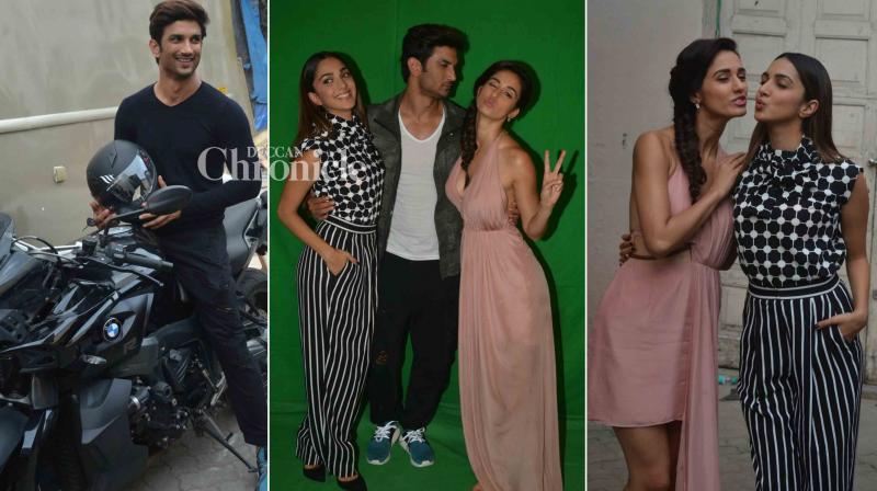 Sushant steps out with his leading ladies Kiara Advani and Disha Patani