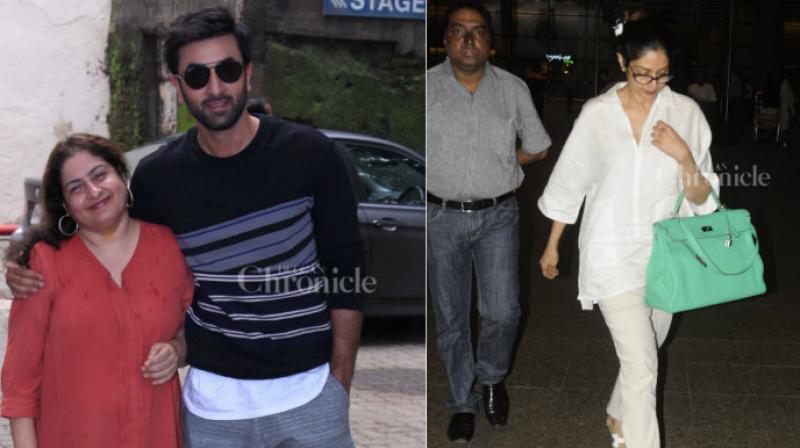 Ranbir poses for shutterbugs, Sridevi avoids at the Mumbai airport