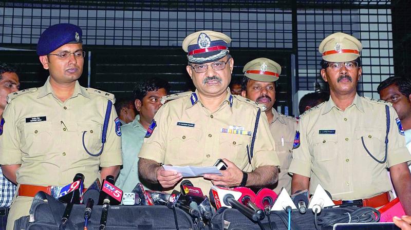 Cyberabad West Police Commissioner addressing the press about the Nayeem case on Wednesday. (Photo: DC)