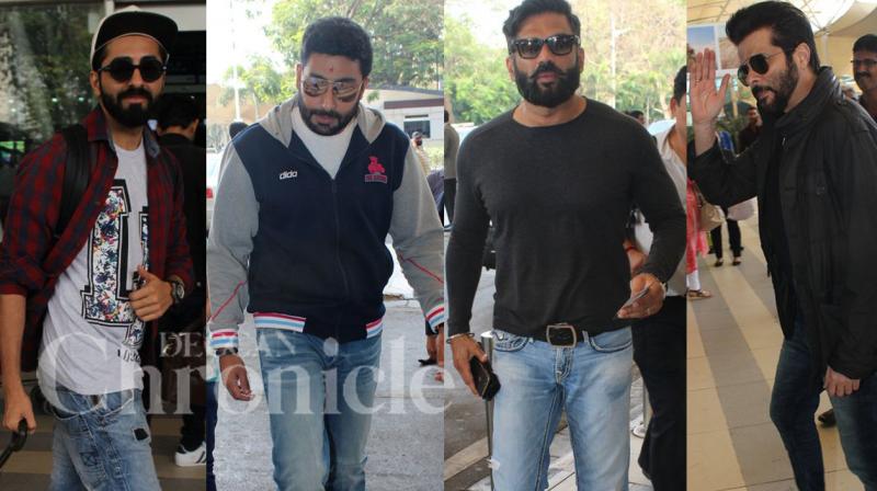 Ayushman, Abhishek, Sunil, Anil rock the fuzzy look at the airport