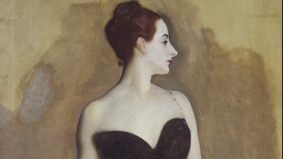 The John Singer Sargent portrait of married socialite Amelie Gautreau showed her in a black dress with one of her jewelled straps slipping off her right shoulder. (Screen grab)