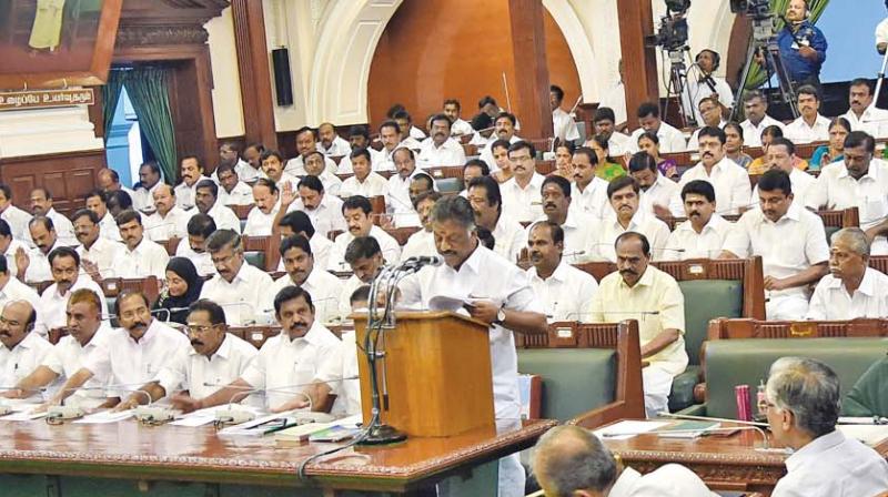 Finance minister O. Panneerselvam presents the revised Budget for the year 2016-2017 in the Assembly on Thursday. (Photo: DC)
