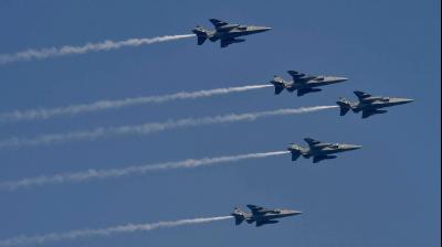 IAF's fighter planes flying past during a full dress rehearsal for the Republic Day Parade at Rajpath in New Delhi. (Photo: PTI)