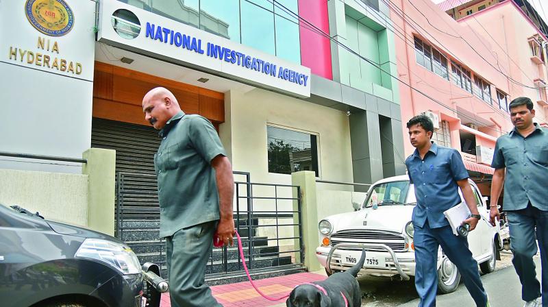 The bomb squad checks the office of the National Investigation Agency (NIA) at Begumpet in the city on Thursday. (Photo: DC)