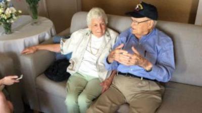 Norwood Thomas and 88-year-old Joyce Morris laughed as they wrapped their arms around each other after Thomas flew from Virginia to Adelaide to reconnect with his long-lost love. (Photo: Twitter)