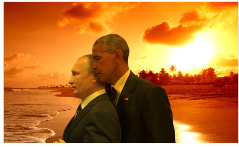 Putin was turned around, the background turned into a beach, and the result was, well, a little weird and hilarious at the same time. 