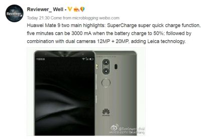 Huawei Mate 9 Will Arrive With Dual Camera Fast Charging
