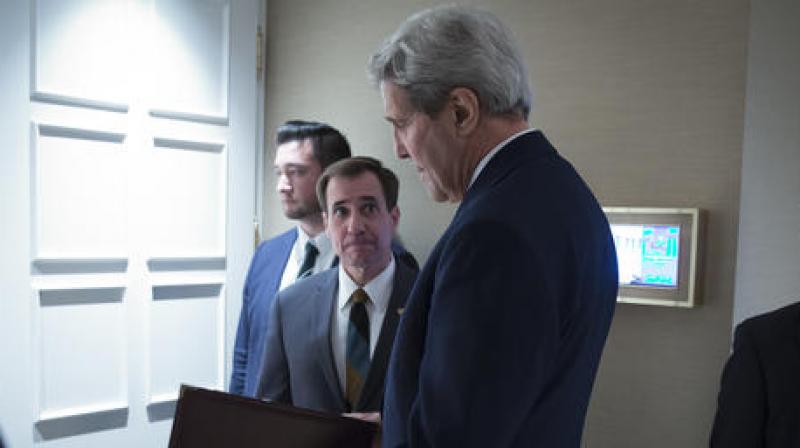 Secretary of State John Kerry, speaks to senior adviser John Kirby. (Photo: AP/File) Secretary of State John Kerry, speaks to senior adviser John Kirby. (Photo: AP/File)