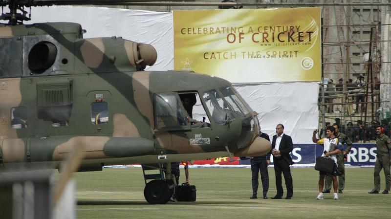 Sri Lanka’s cricket team members prepare to board a Pakistani military helicopter at the Gaddafi stadium after their team bus was attacked by gunmen on March 3, 2009. (Photo: AP/File) Sri Lanka’s cricket team members prepare to board a Pakistani military helicopter at the Gaddafi stadium after their team bus was attacked by gunmen on March 3, 2009. (Photo: AP/File)