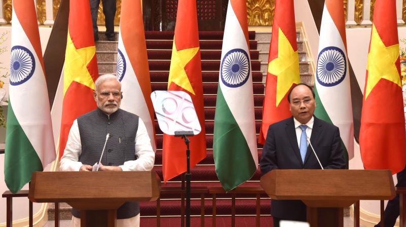 Prime Minister Narendra Modi and Prime Minister of Socialist Republic of Vietnam Nguyen Xuan Phuc at the joint media briefing in Hanoi, Vietnam, on Saturday. (Photo: PIB) Prime Minister Narendra Modi and Prime Minister of Socialist Republic of Vietnam Nguyen Xuan Phuc at the joint media briefing in Hanoi, Vietnam, on Saturday. (Photo: PIB)