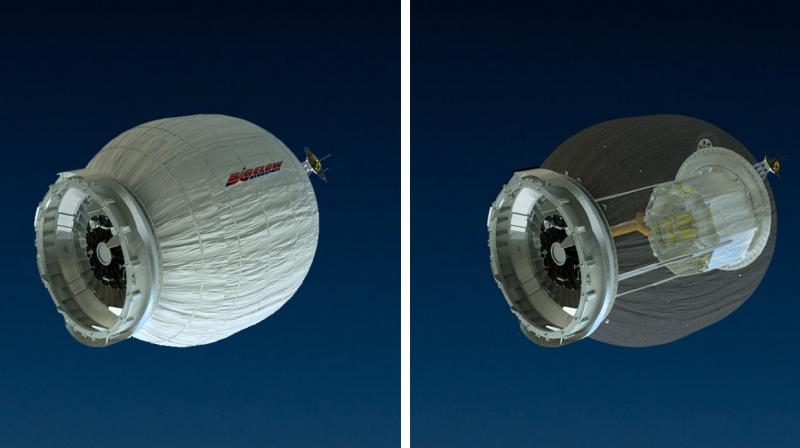 This dual view of BEAM shows the expanded external (left) and internal configurations. (Photo: NASA/Bigelow Aerospace) This dual view of BEAM shows the expanded external (left) and internal configurations. (Photo: NASA/Bigelow Aerospace)